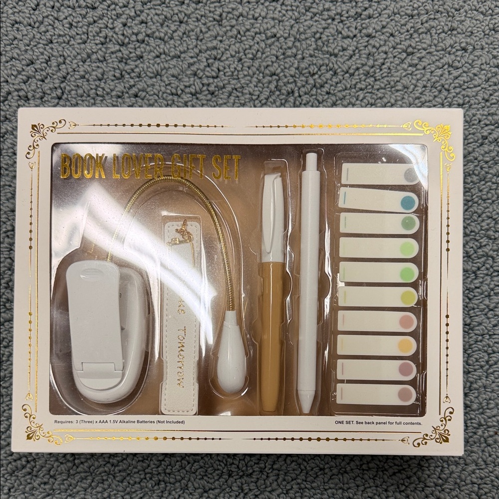 Book Lover Gift Set - White & Gold Bookmark Pen Set